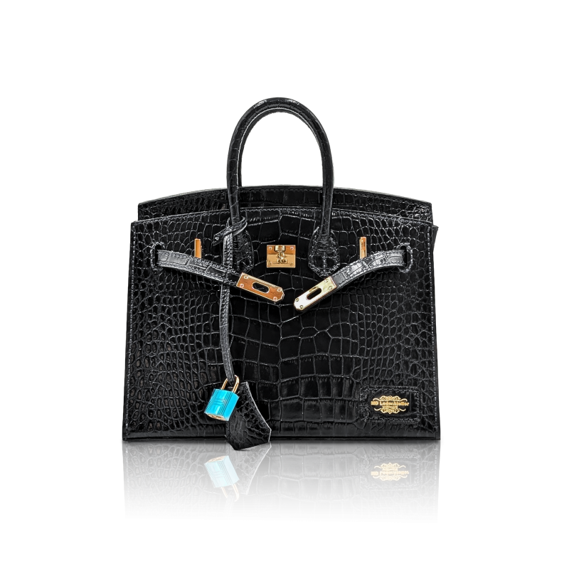 Borsa a mano in pelle croco blu elegante