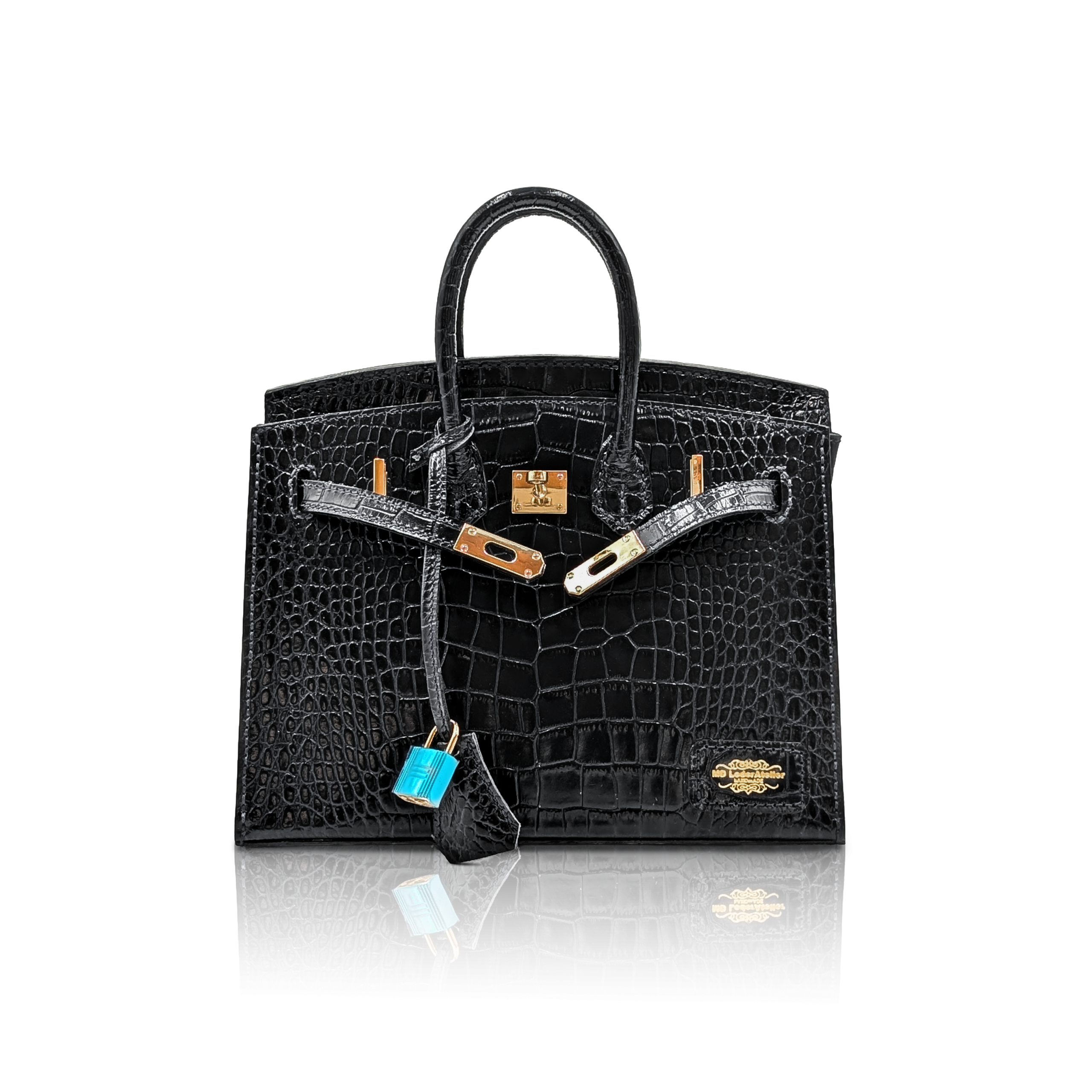 Borsa a mano in pelle croco blu elegante