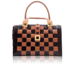 HandBag „Scacco“ aus geflochtenen Lederriemen Bordeaux Cognac | Luxuriöse Handtasche