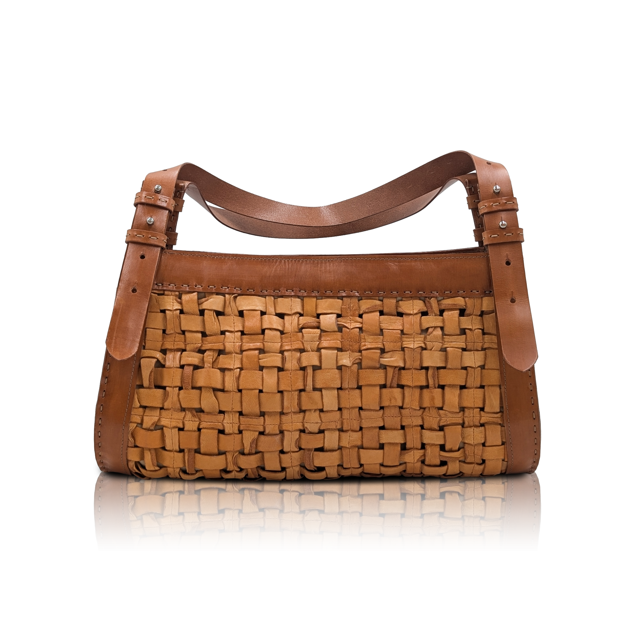 HandBag “Intreccio” Light Cognac Woven Leather Handbag | Adjustable Strap - Image 2