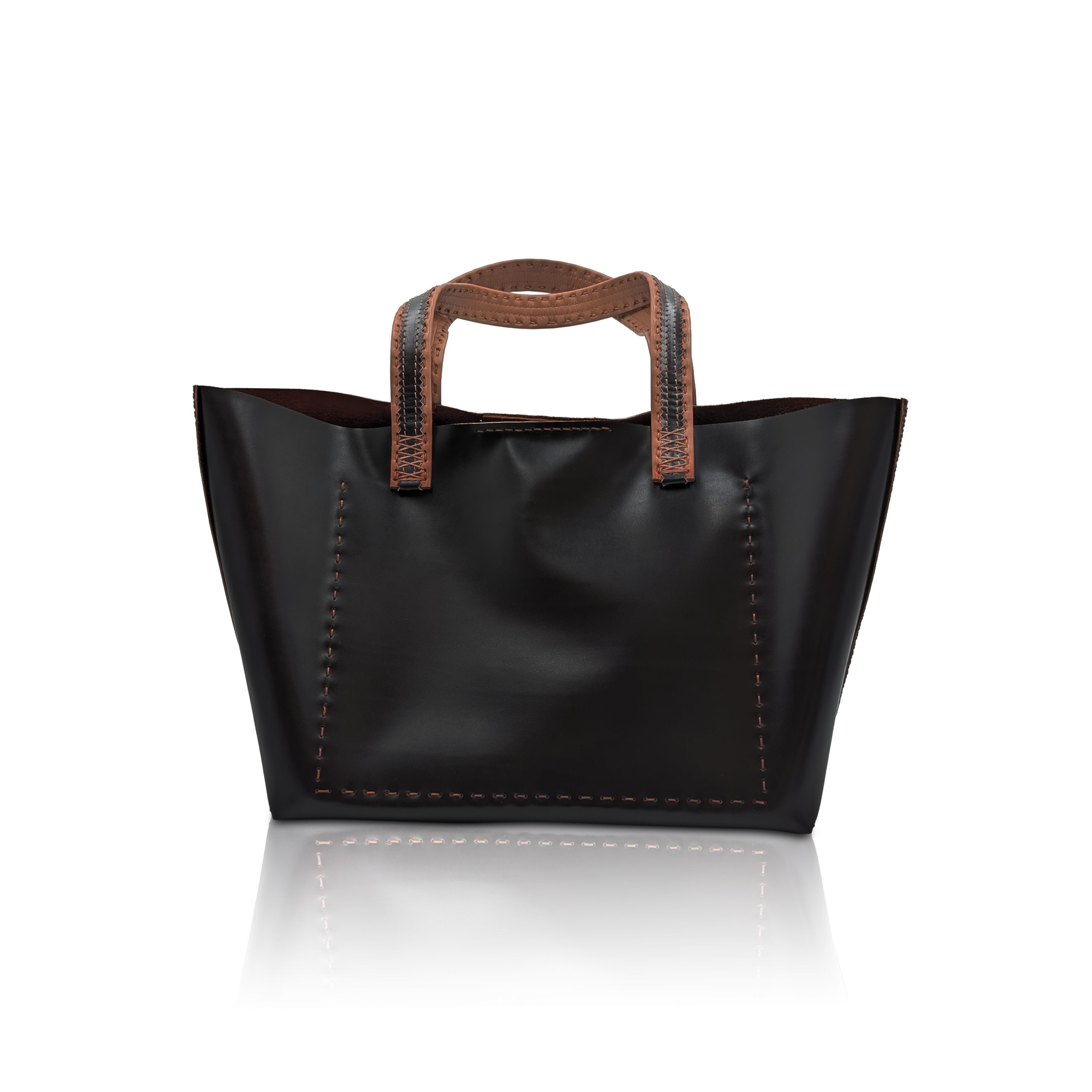 Shopper “Ilaria” in pelle di vitello cognac | Tasca croco e interno organizzato