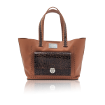 Shopper “Ilaria” Cognac Calf Leather Shopper | Croco Front Pocket