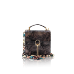 Handtasche „Quadro“ mit multicolor Python-Print | Kalbsleder Silber/Grau/Weiss