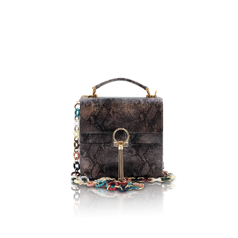 HandBag “Quadro” in pelle di vitello python multicolor | Borsa mano e spalla