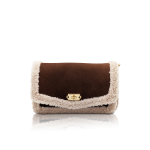 Handtasche „MagII“ aus Cognac-Wildleder | Drehverschluss & Stoffpelz-Träger