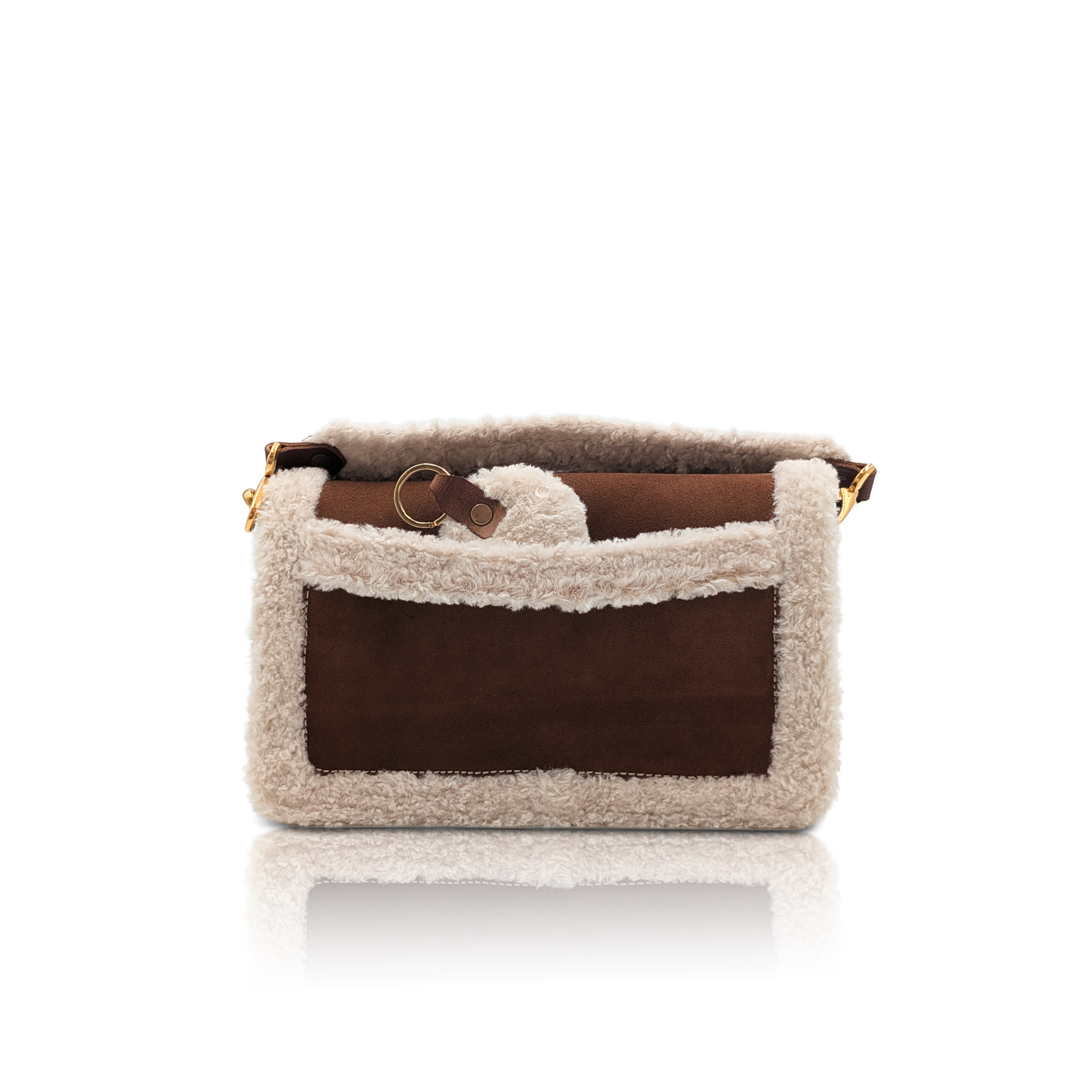 HandBag “MagII” Cognac Suede Handbag with Cosy Fur-Effect Strap - Image 2
