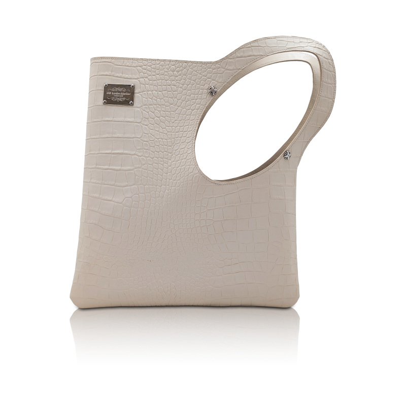 Schultertasche “Oli” White Croco-Print Leather Shoulder Bag | Handmade