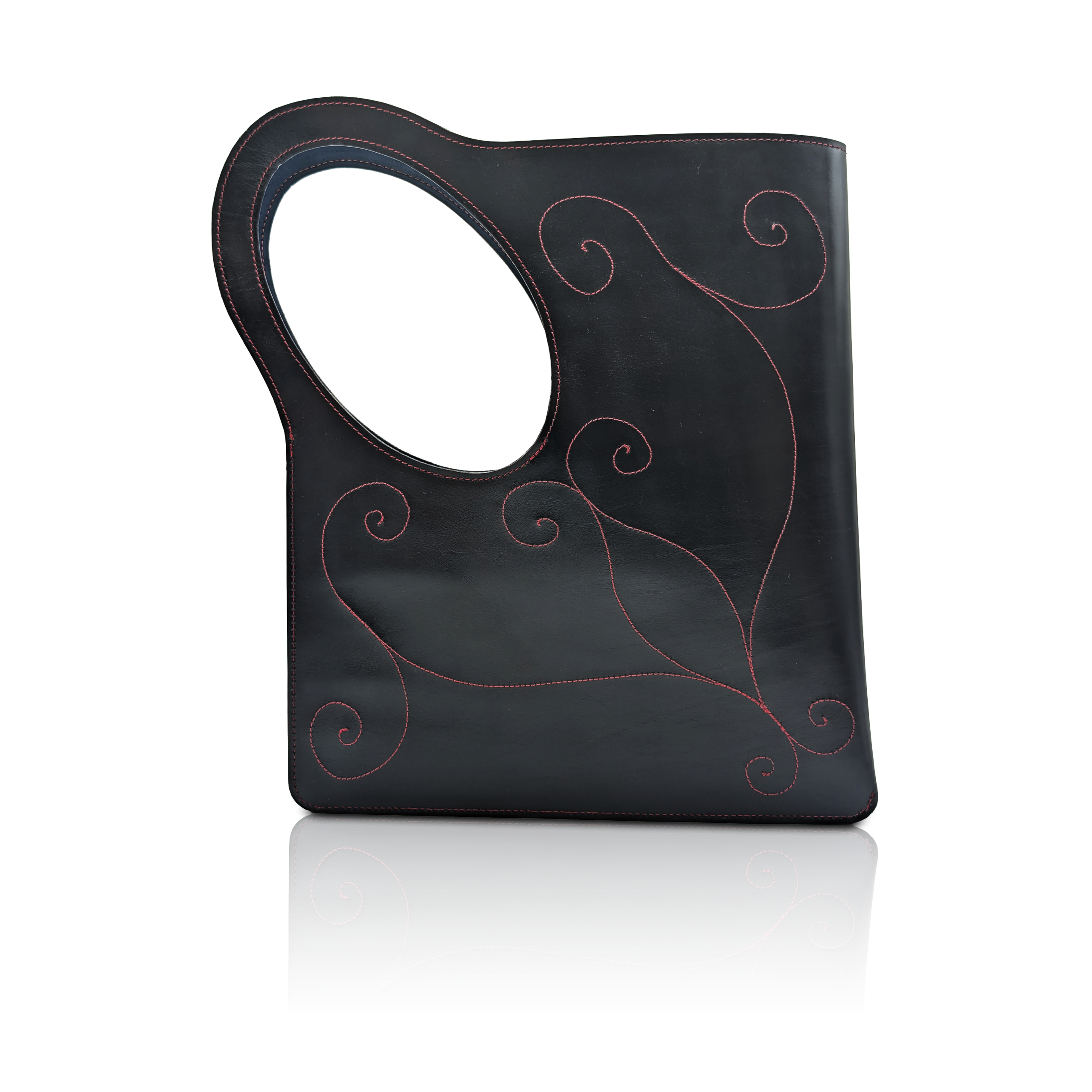 Schultertasche “Oli” in pelle liscia nera | Cuciture rosse artigianali