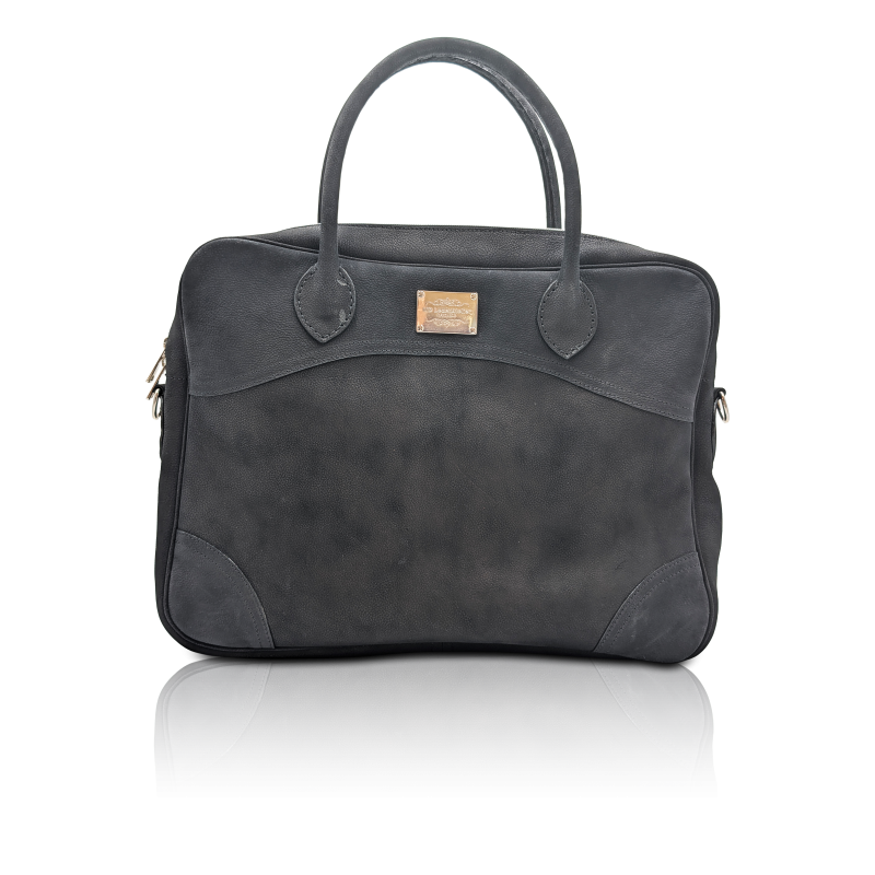 Business-Bag “Blacky” Black Suede Leather | Handmade Business Briefcase