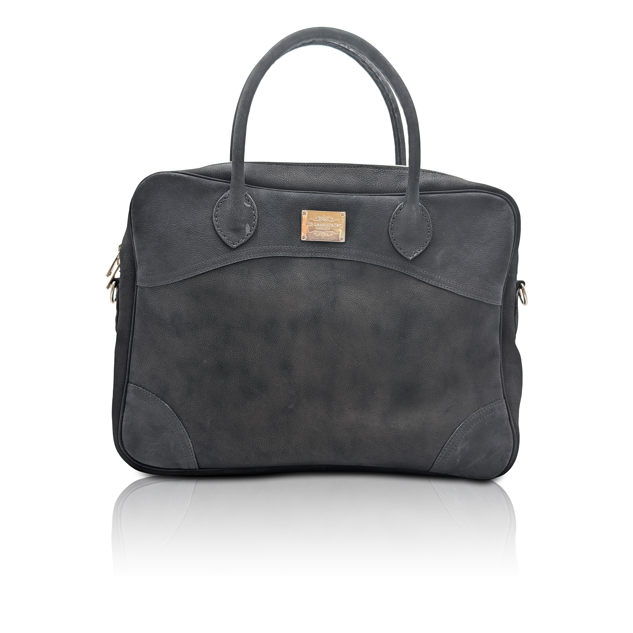 Business-Bag “Blacky” Black Suede Leather | Handmade Business Briefcase
