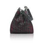 “Rete” Black Calf Leather Handbag | Net-Effect Leather & Red Lining