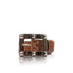 “Recta” Cognac Brown Leather Belt | Punched Leather & Rectangular Gold Buckle