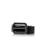 “Orlat” Black Leather Belt | Diagonal Hand-Stitched Leather