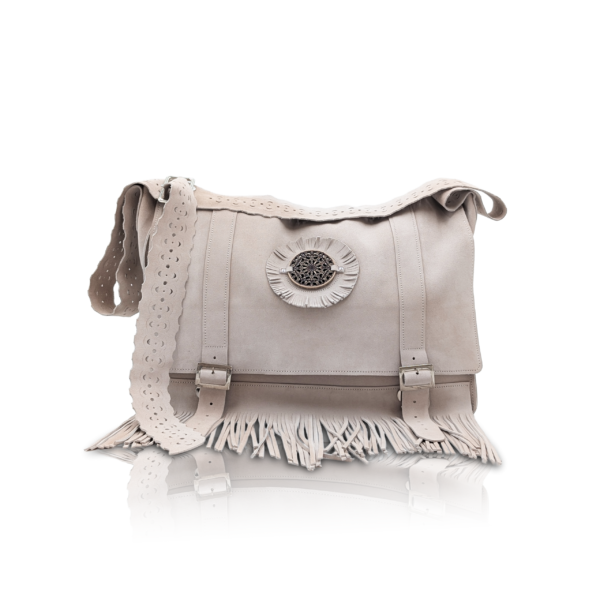 Borsa a tracolla “Avana” in pelle scamosciata beige con tasca interna