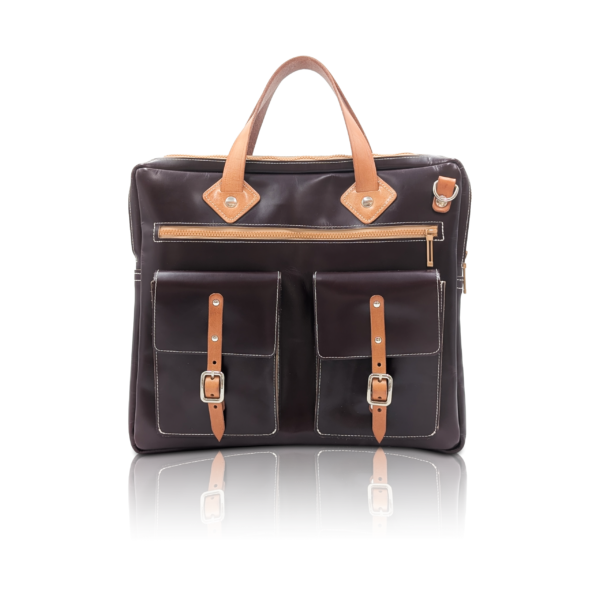 Borsa da lavoro “Bordi” portadocumenti in pelle bordeaux-cognac con fodera in Alcantara beige