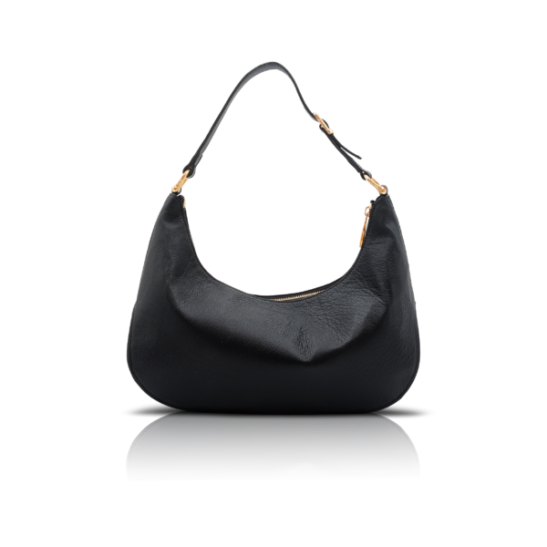 Borsa “Mädel” compatta in pelle di vitello nera con tracolla regolabile