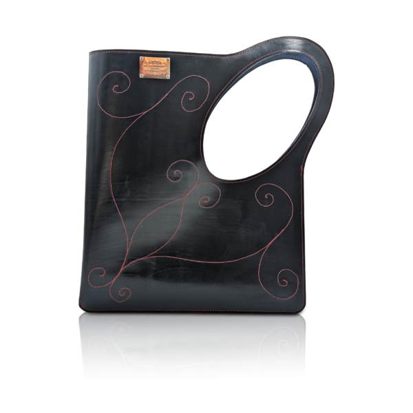 Borsa a tracolla “Oli” in pelle bovina liscia nera con cuciture rosse
