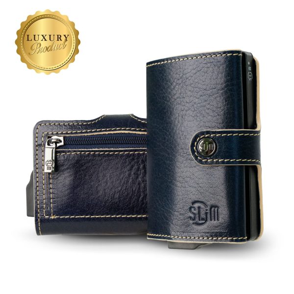 Portafoglio SLim Concia Vegetale Blu